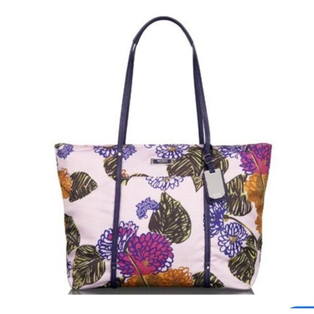 Tumi Anna Sui Collaboration Q Tote Large Nylon Floral Shoulder Bag Pink Multi
